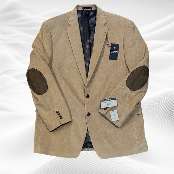 Chaps NWT Blazer Mens 46L Tan Corduroy Elbow Patches Sport Coat Jacket (New$175) - Picture 1 of 9